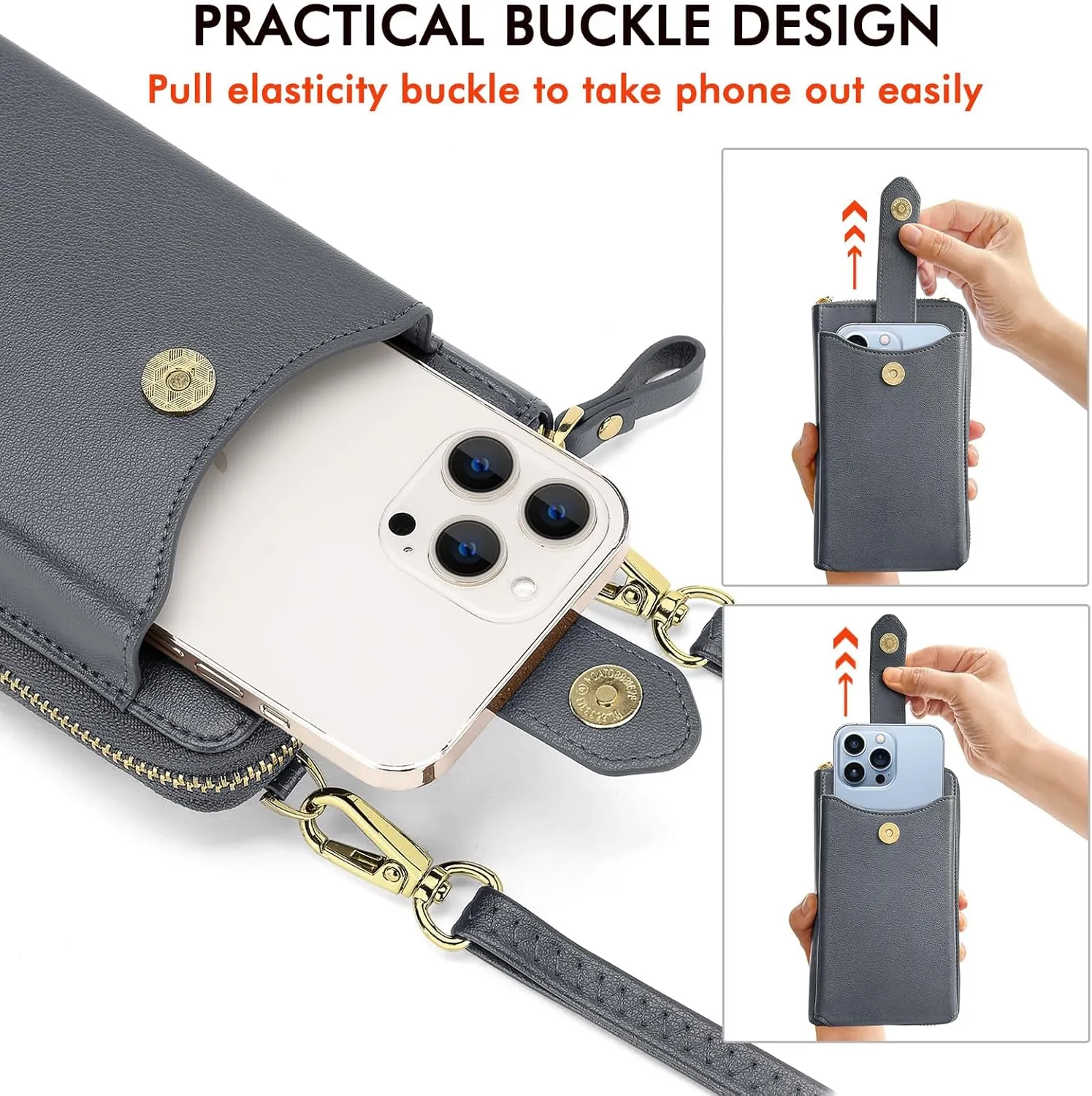 Peacocktion Black Small Crossbody Bags for Women, RFID Leather Cell Phone Purses Wallet, Trendy Crossbody Purses with Zipper