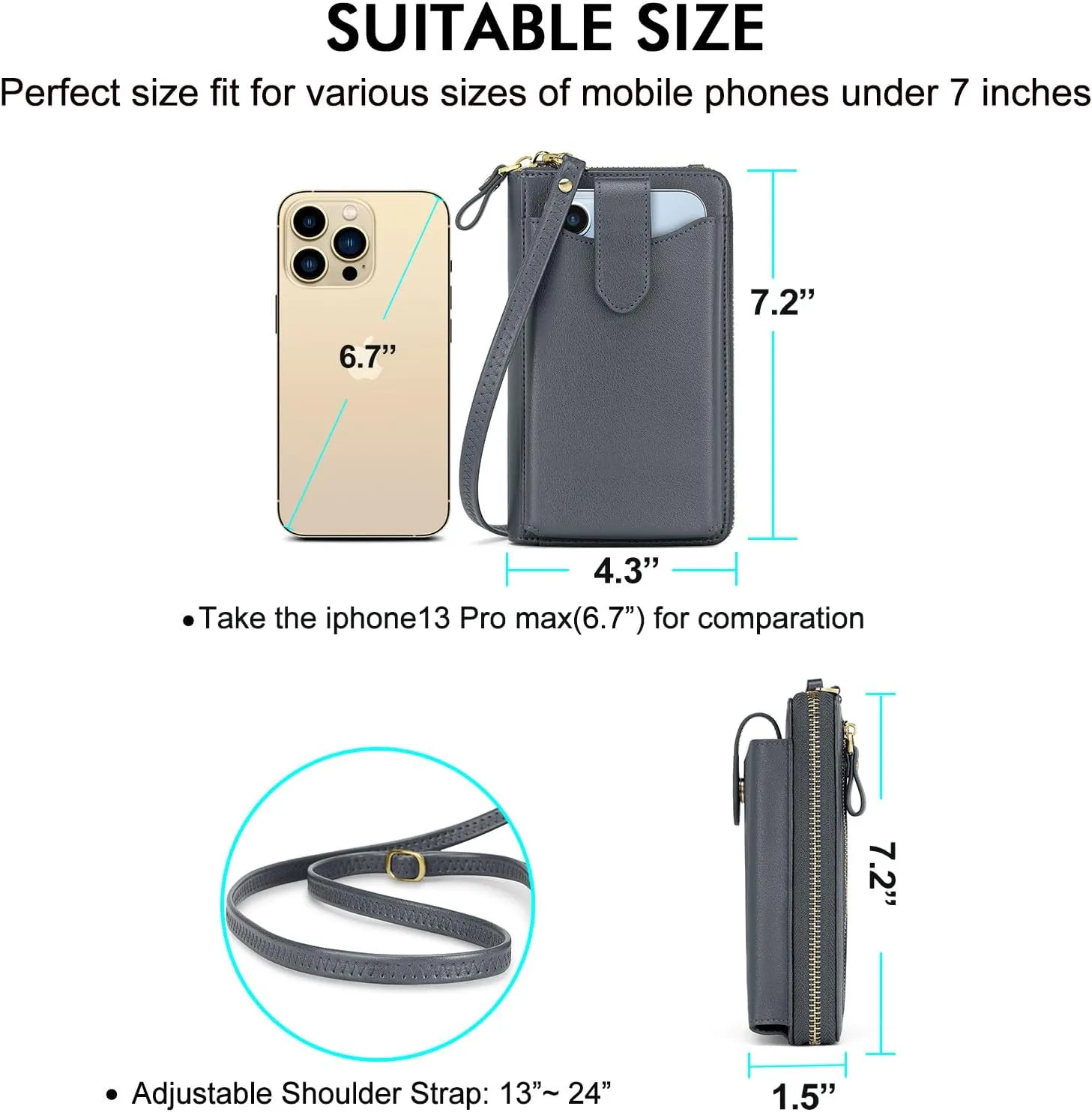 Peacocktion Black Small Crossbody Bags for Women, RFID Leather Cell Phone Purses Wallet, Trendy Crossbody Purses with Zipper