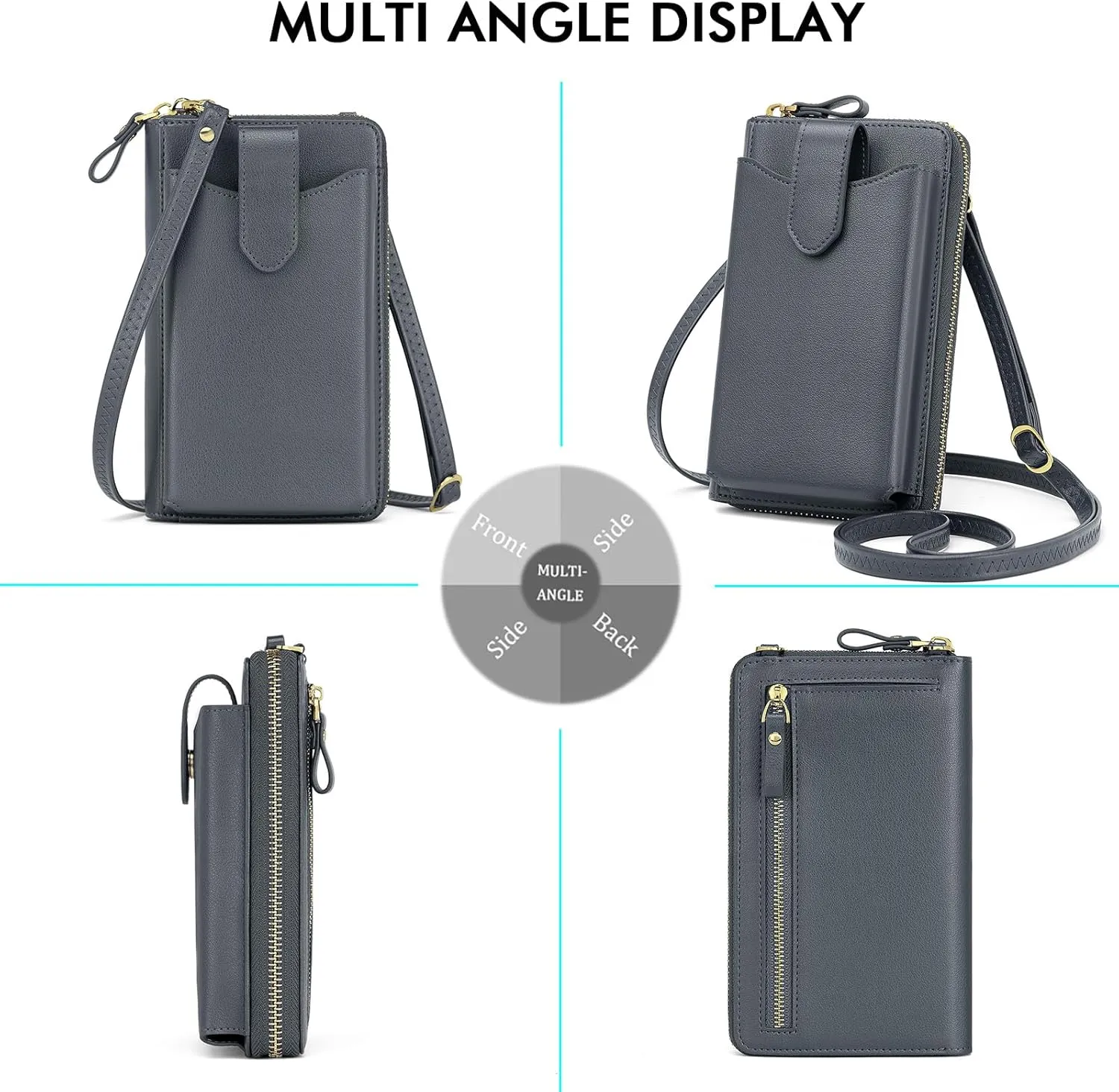Peacocktion Black Small Crossbody Bags for Women, RFID Leather Cell Phone Purses Wallet, Trendy Crossbody Purses with Zipper