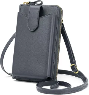 Peacocktion Black Small Crossbody Bags for Women, RFID Leather Cell Phone Purses Wallet, Trendy Crossbody Purses with Zipper