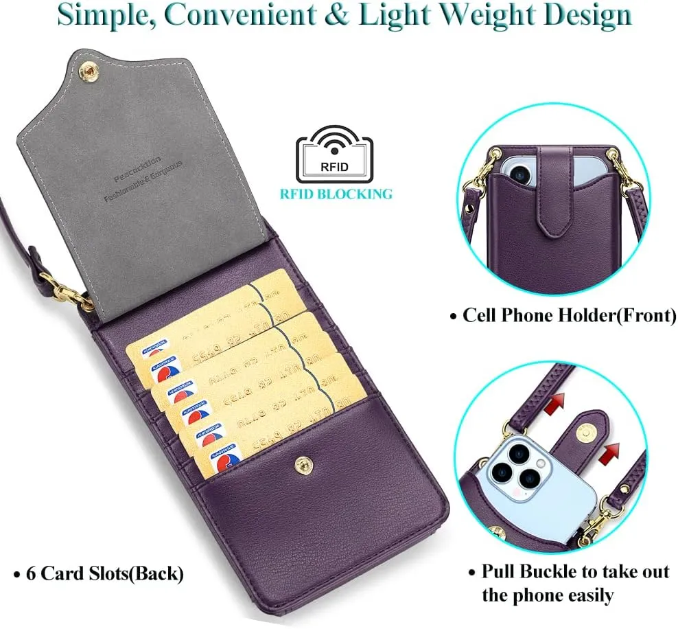 Peacocktion Small Crossbody Cell Phone Purse for Women, Lightweight Mini Small Crossbody Bags for Women with Card Slots