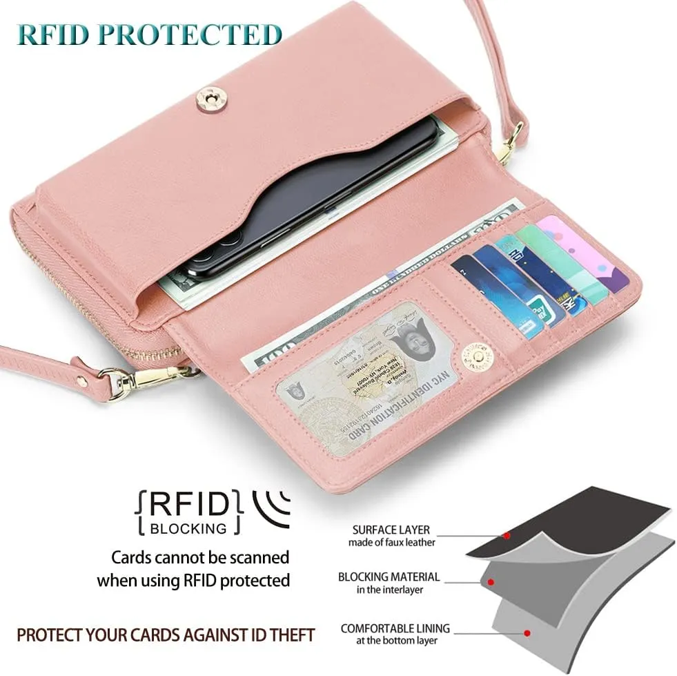 Peacocktion Women Wallet Purse Card Holder with RFID, Large Capacity Crossbody Wristlet Clutch 2 Straps