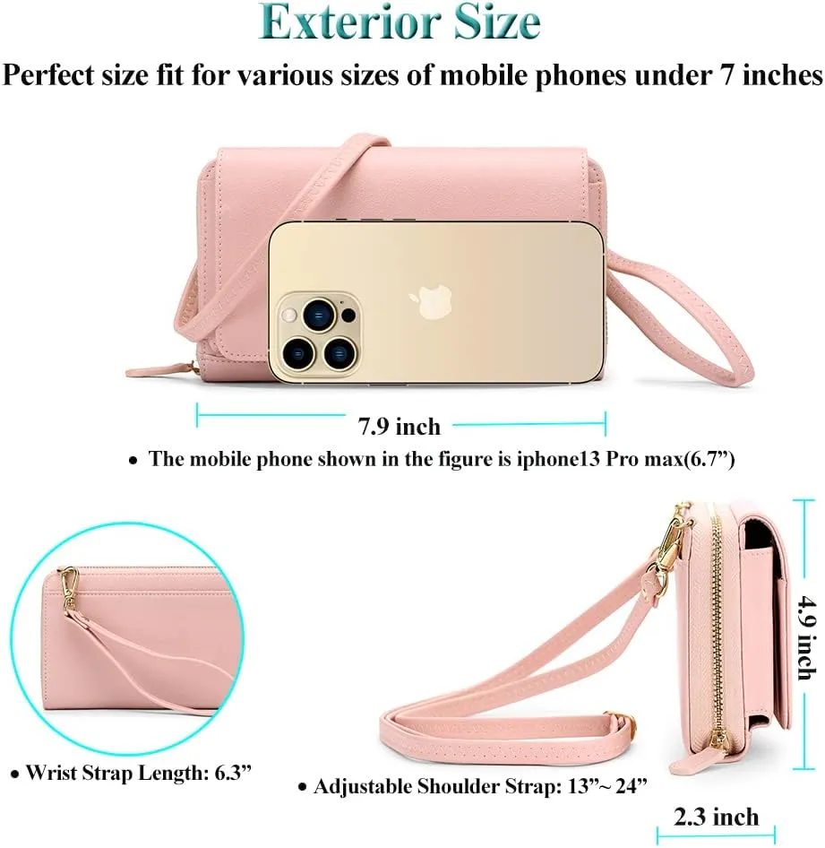 Peacocktion Women Wallet Purse Card Holder with RFID, Large Capacity Crossbody Wristlet Clutch 2 Straps