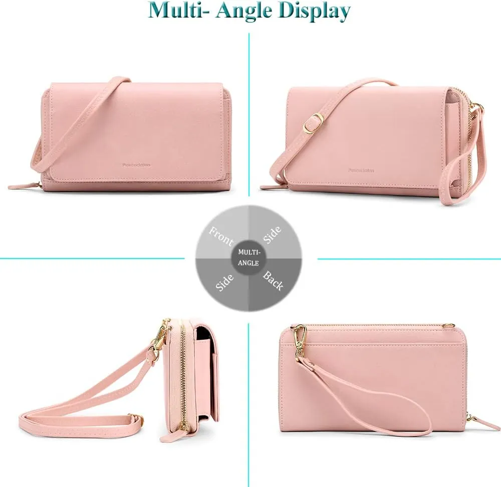Peacocktion Women Wallet Purse Card Holder with RFID, Large Capacity Crossbody Wristlet Clutch 2 Straps