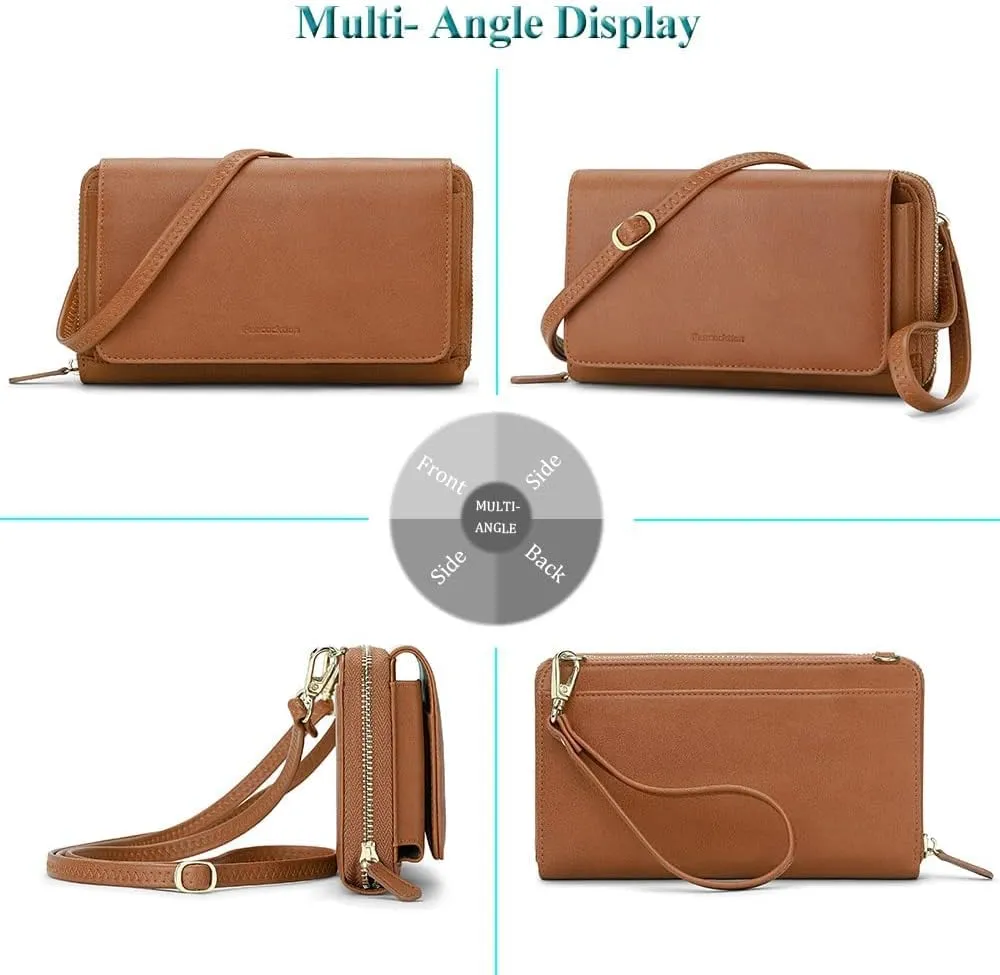 Peacocktion Women Wallet Purse Card Holder with RFID, Large Capacity Crossbody Wristlet Clutch 2 Straps