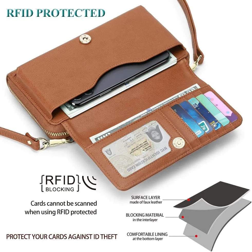Peacocktion Women Wallet Purse Card Holder with RFID, Large Capacity Crossbody Wristlet Clutch 2 Straps