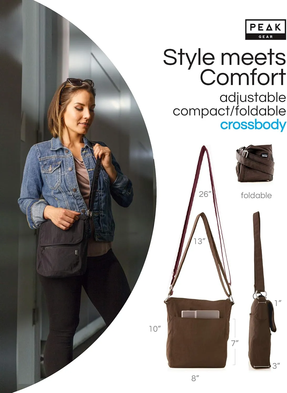 Peak Gear Crossbody Travel Purse with RFID Blocking Pocket and Lifetime Recovery Service. Nylon Shoulder Bag