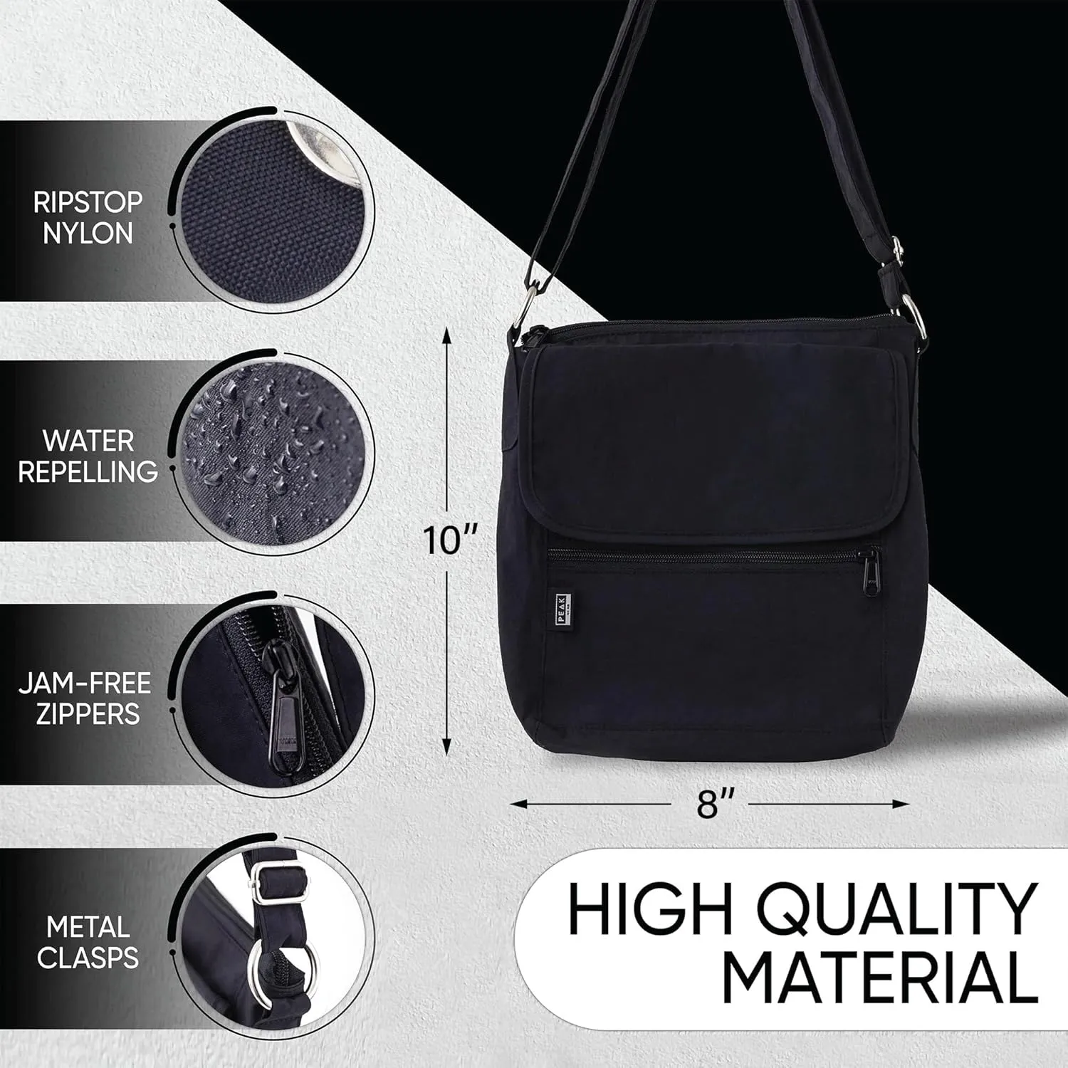 Peak Gear Crossbody Travel Purse with RFID Blocking Pocket and Lifetime Recovery Service. Nylon Shoulder Bag