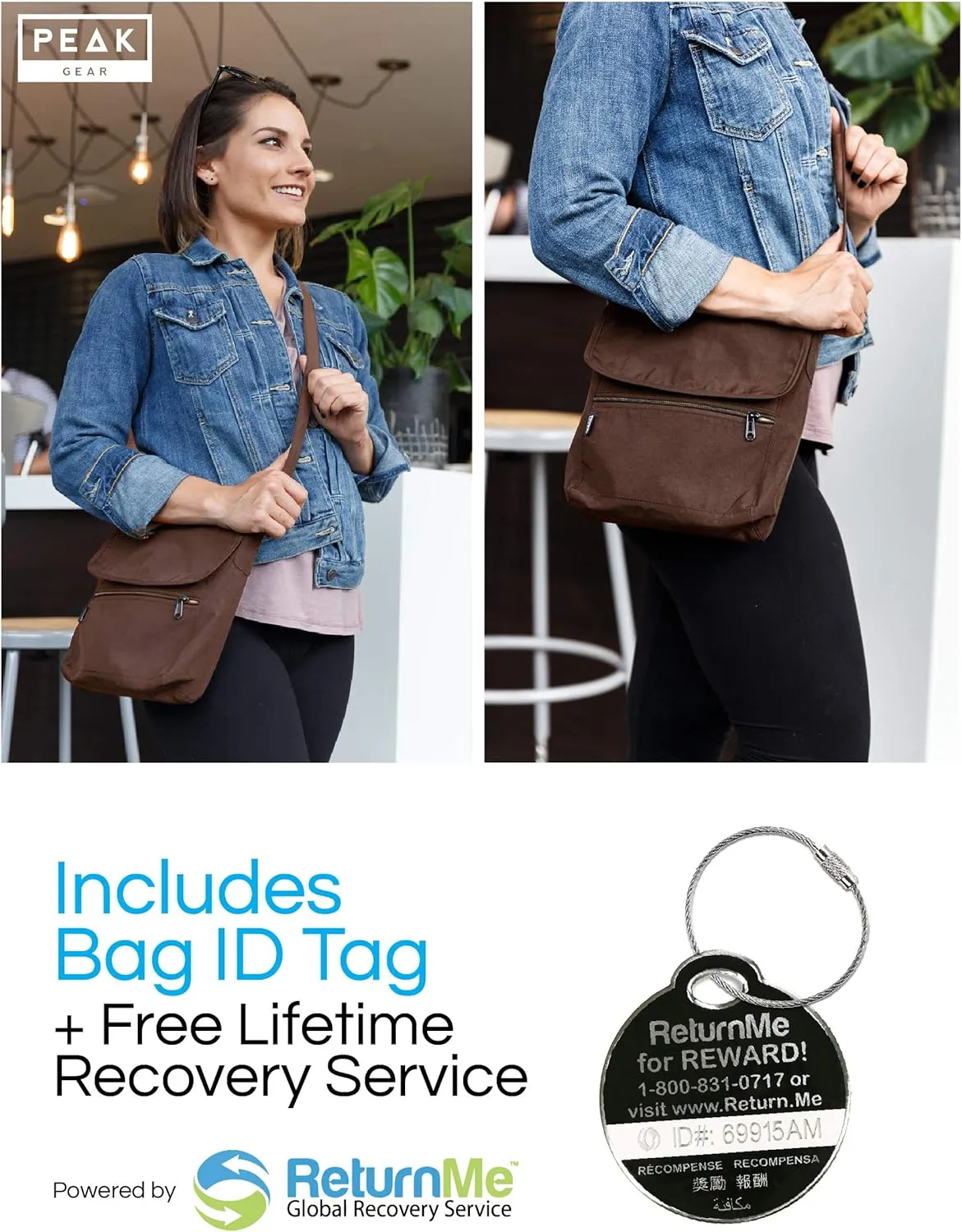 Peak Gear Crossbody Travel Purse with RFID Blocking Pocket and Lifetime Recovery Service. Nylon Shoulder Bag