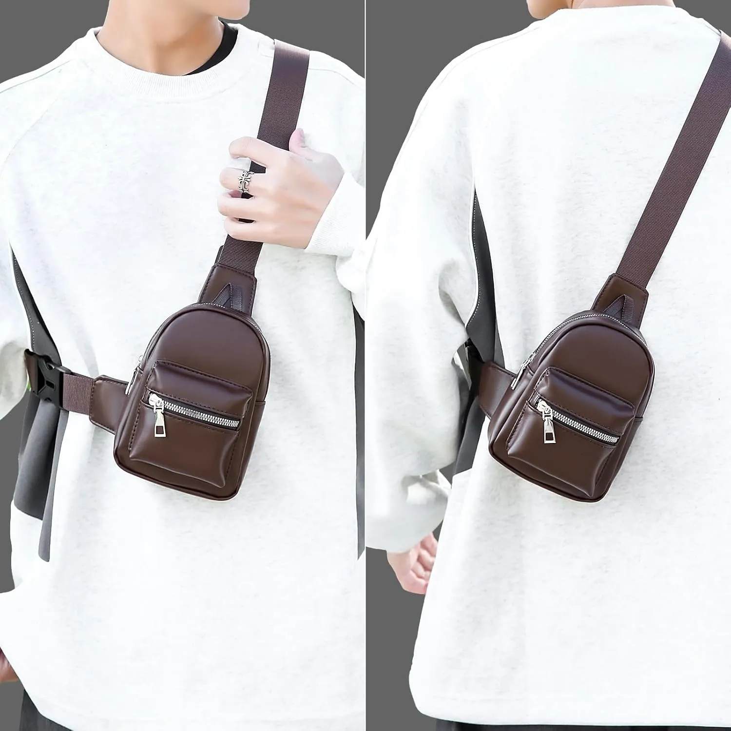 Peicees Mini Leather Sling Bag for Men Women Travel Daily Crossbody Bag Phone Holder