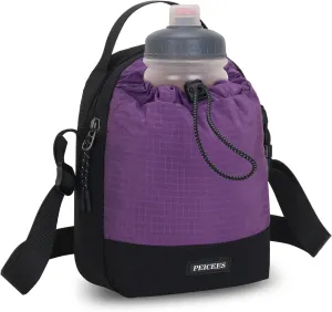 Peicees Water Bottle Carrier Bag with Phone Pocket and Anti-theft Back Pocket, Water Bottle Holder with Adjustable Shoulder and Handheld Strap, Purple