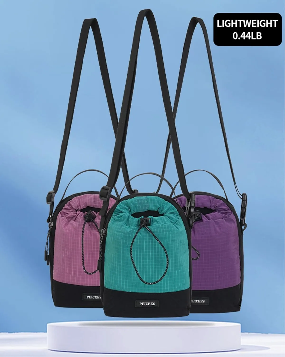 Peicees Water Bottle Carrier Bag with Phone Pocket and Anti-theft Back Pocket, Water Bottle Holder with Adjustable Shoulder and Handheld Strap, Purple