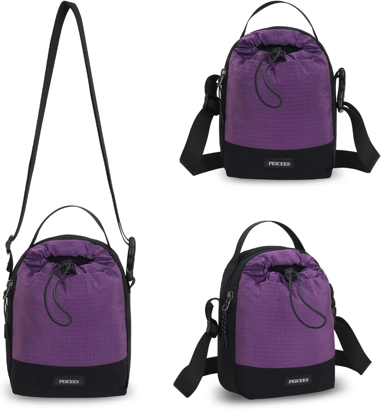 Peicees Water Bottle Carrier Bag with Phone Pocket and Anti-theft Back Pocket, Water Bottle Holder with Adjustable Shoulder and Handheld Strap, Purple