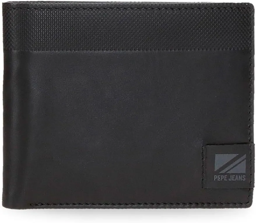 Pepe Jeans Topper Wallet with Purse Black 12.5 x 9.5 x 1 cm Leather, Black/White, One Size, Wallet with Coin Purse, Black/White, One Size, Wallet with Coin Purse