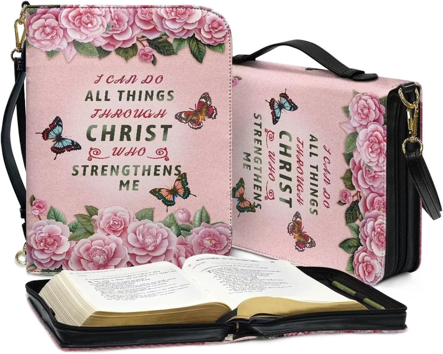 Personalized Bible Cover Case Church Book Cover with Strap,Carrying Book Case Crossbody Bag Bible Protective