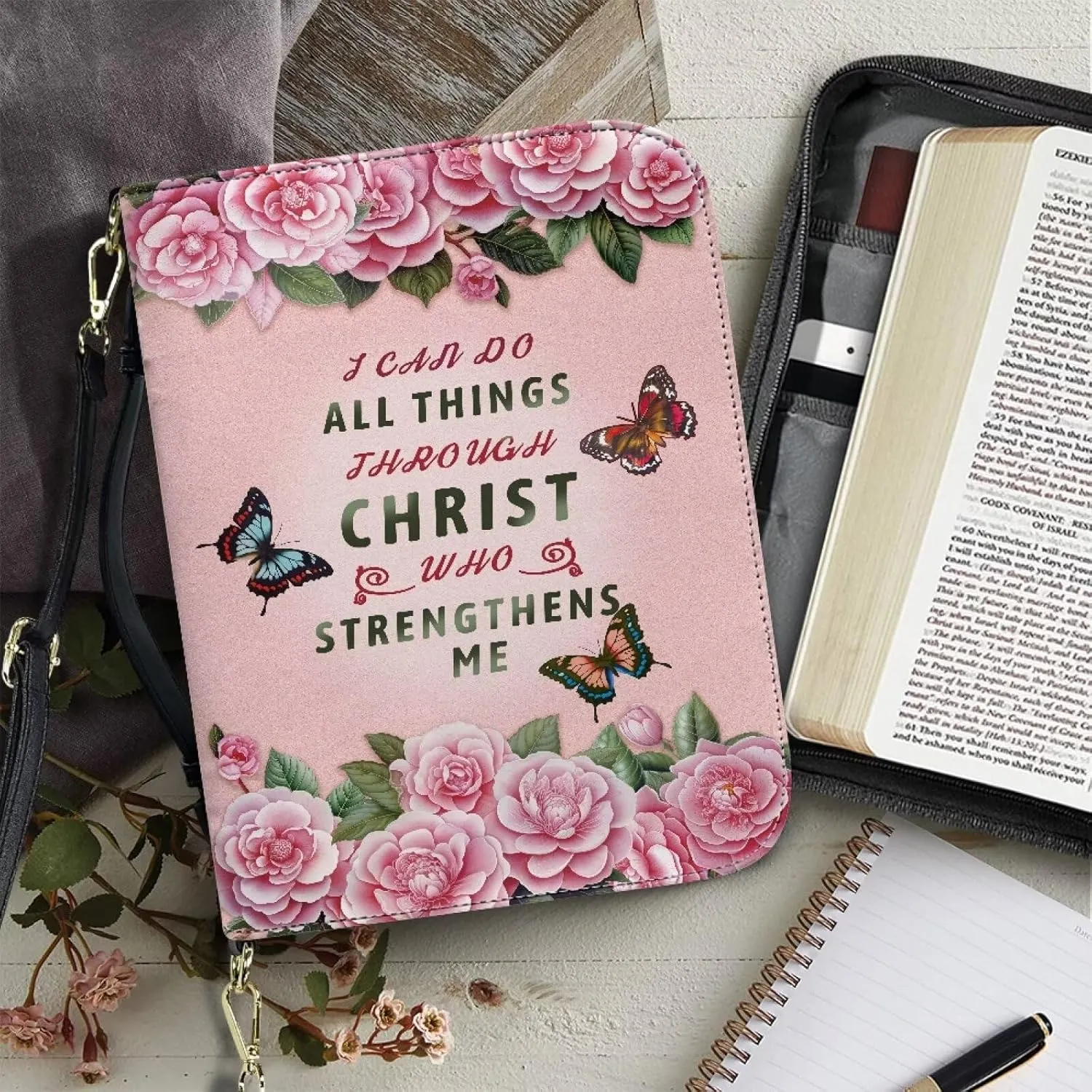 Personalized Bible Cover Case Church Book Cover with Strap,Carrying Book Case Crossbody Bag Bible Protective