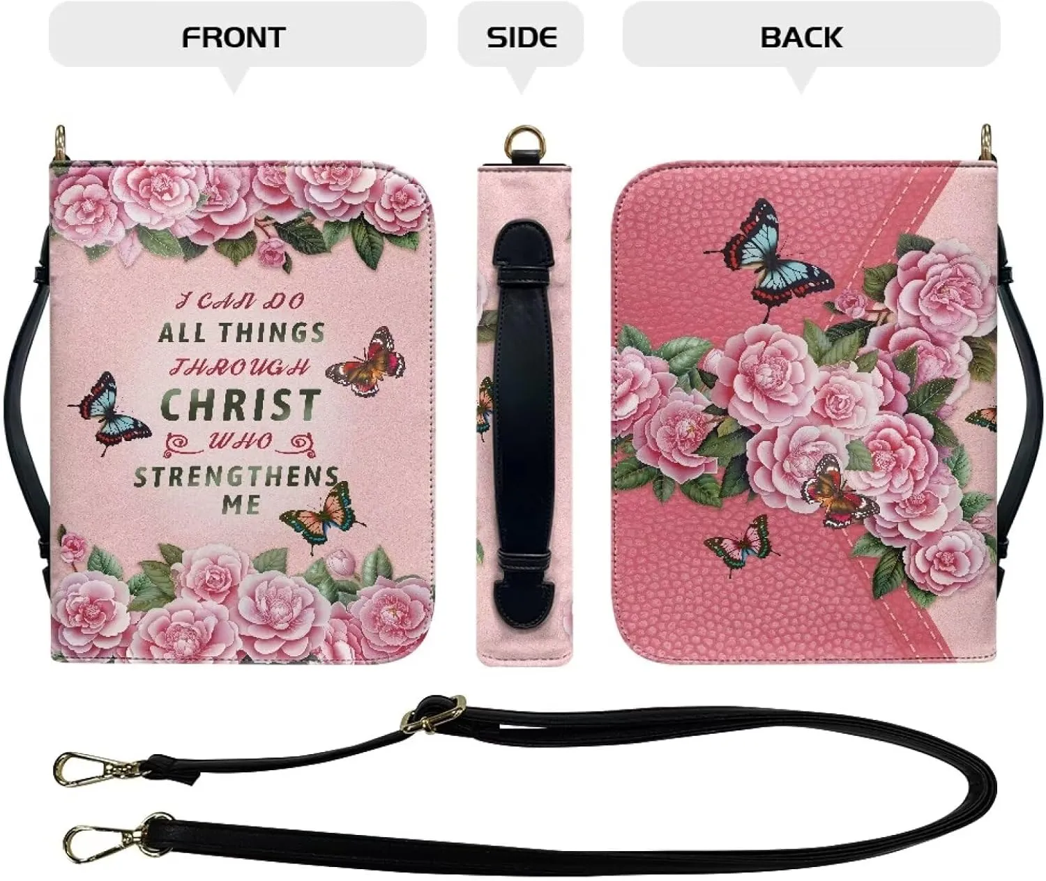 Personalized Bible Cover Case Church Book Cover with Strap,Carrying Book Case Crossbody Bag Bible Protective