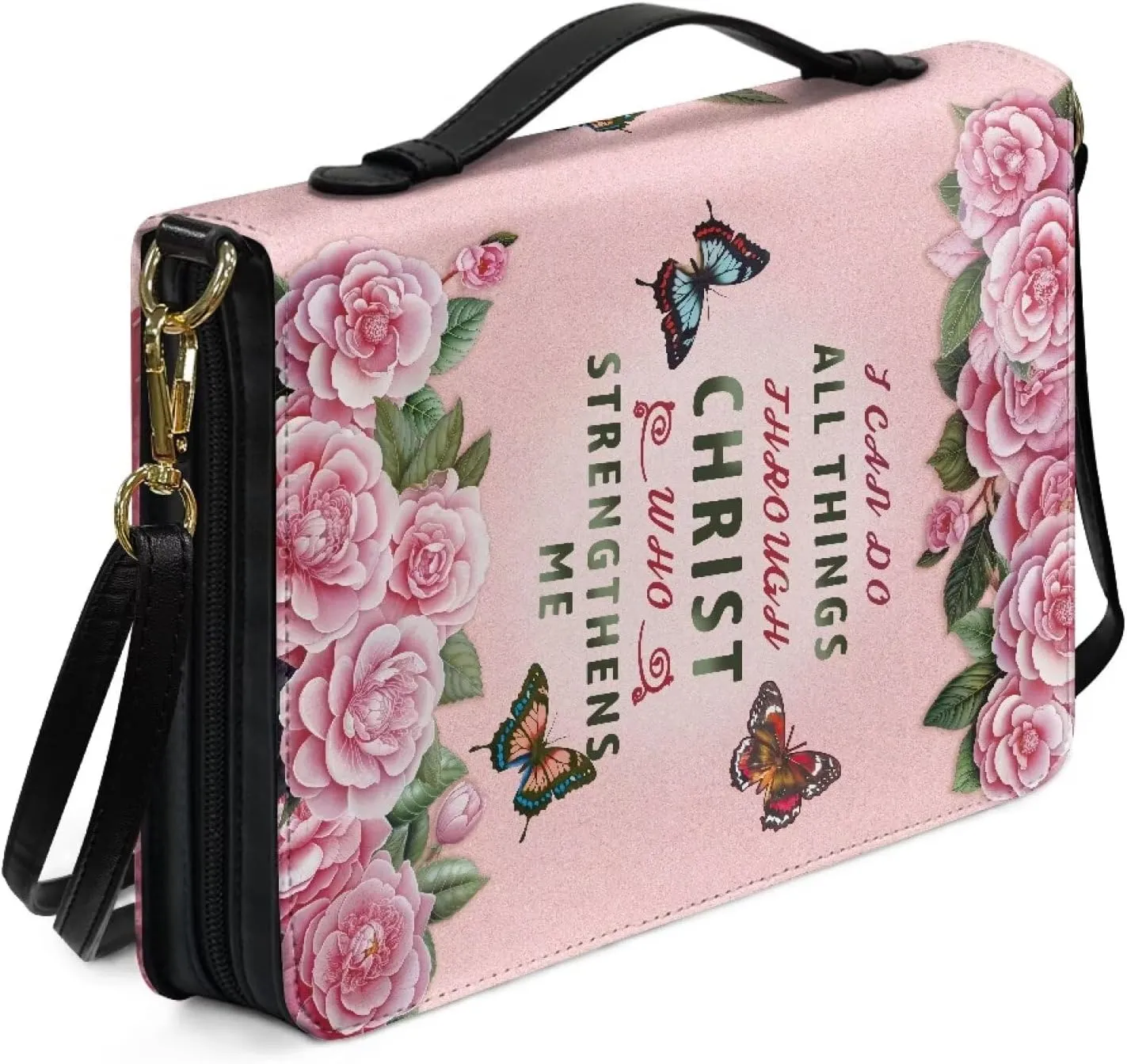 Personalized Bible Cover Case Church Book Cover with Strap,Carrying Book Case Crossbody Bag Bible Protective
