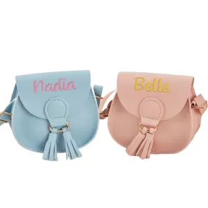 Personalized Kids Purse for Little Girls Embroidered Toddler Crossbody Bag with Tassel Custom Kids Shoulder Bag Tassel Purse, Monogramed Children Purse