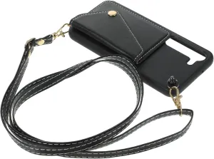 Phone Case with Card Holder and Strap for Mobile Phone Protective Cover Practical Wallet Design for and Card Storage Black