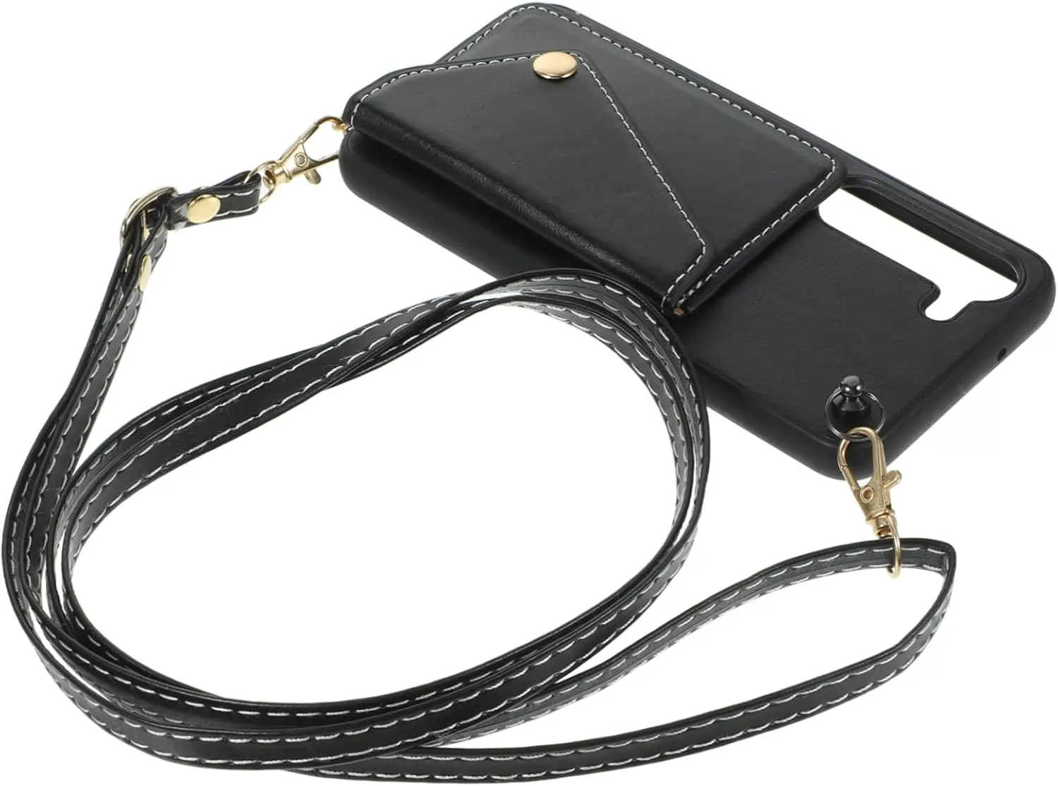 Phone Case with Card Holder and Strap for Mobile Phone Protective Cover Practical Wallet Design for and Card Storage Black