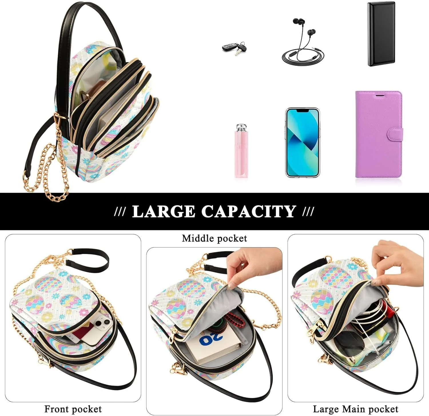 Phone Purse Women's Crossbody Handbags Quilted Small Leather Crossbody Bags Shoulder Bag for Women Girls Cherries