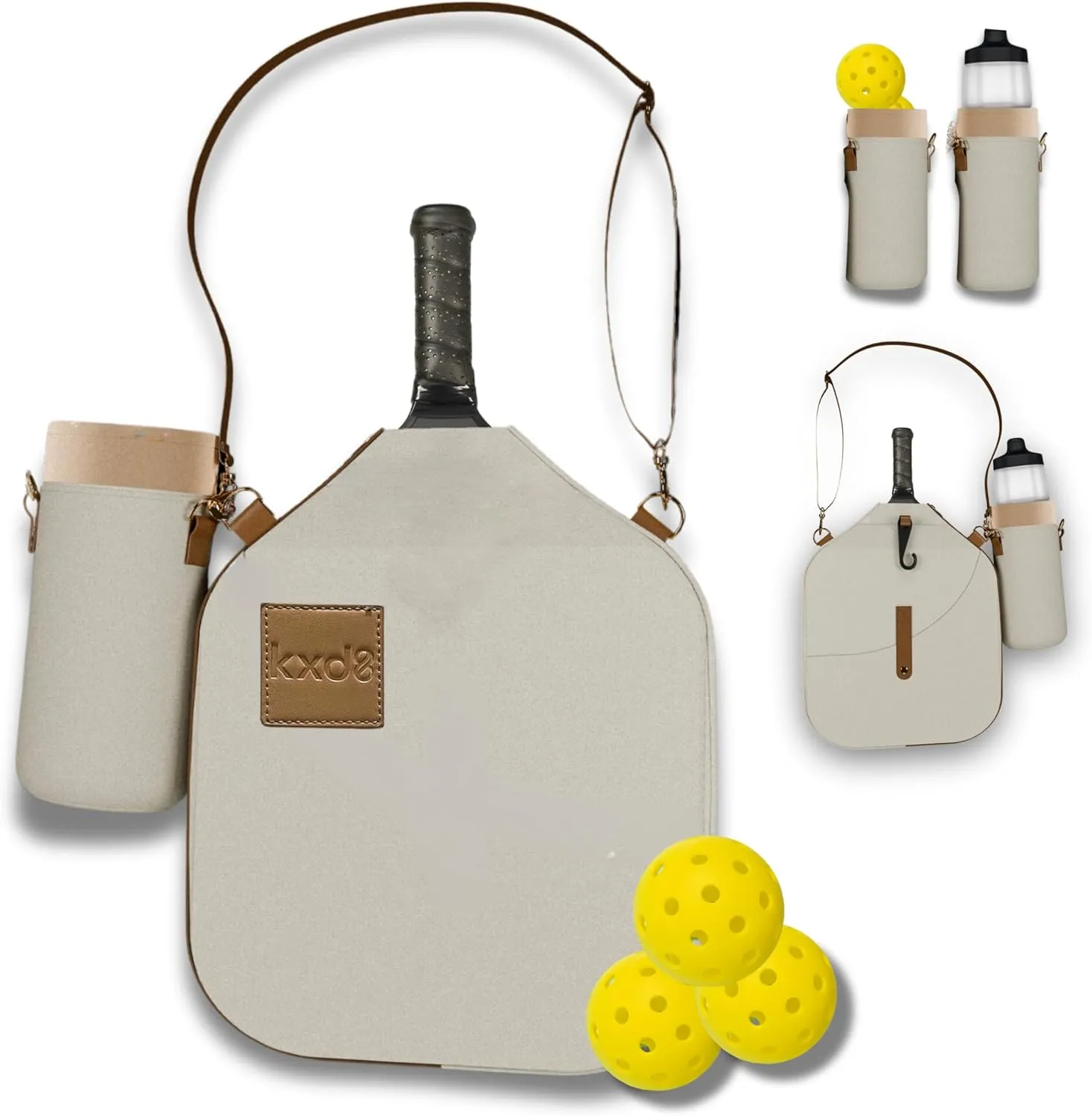 Pickleball Bag Paddle Cover Crossbody bag with Adjustable Strap, Waterbottle holder, Pickleball Ball Holder with Fence Hook, Gifts for women and men