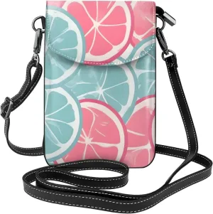 Pink Blue Citrus Slices Women'S Crossbody Bag, Zipper Phone Wallet, ^Cute Purse, Shoulder Bag, Detachable Shoulder Strap
