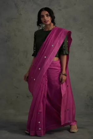 Pink Chanderi Embellished Saree