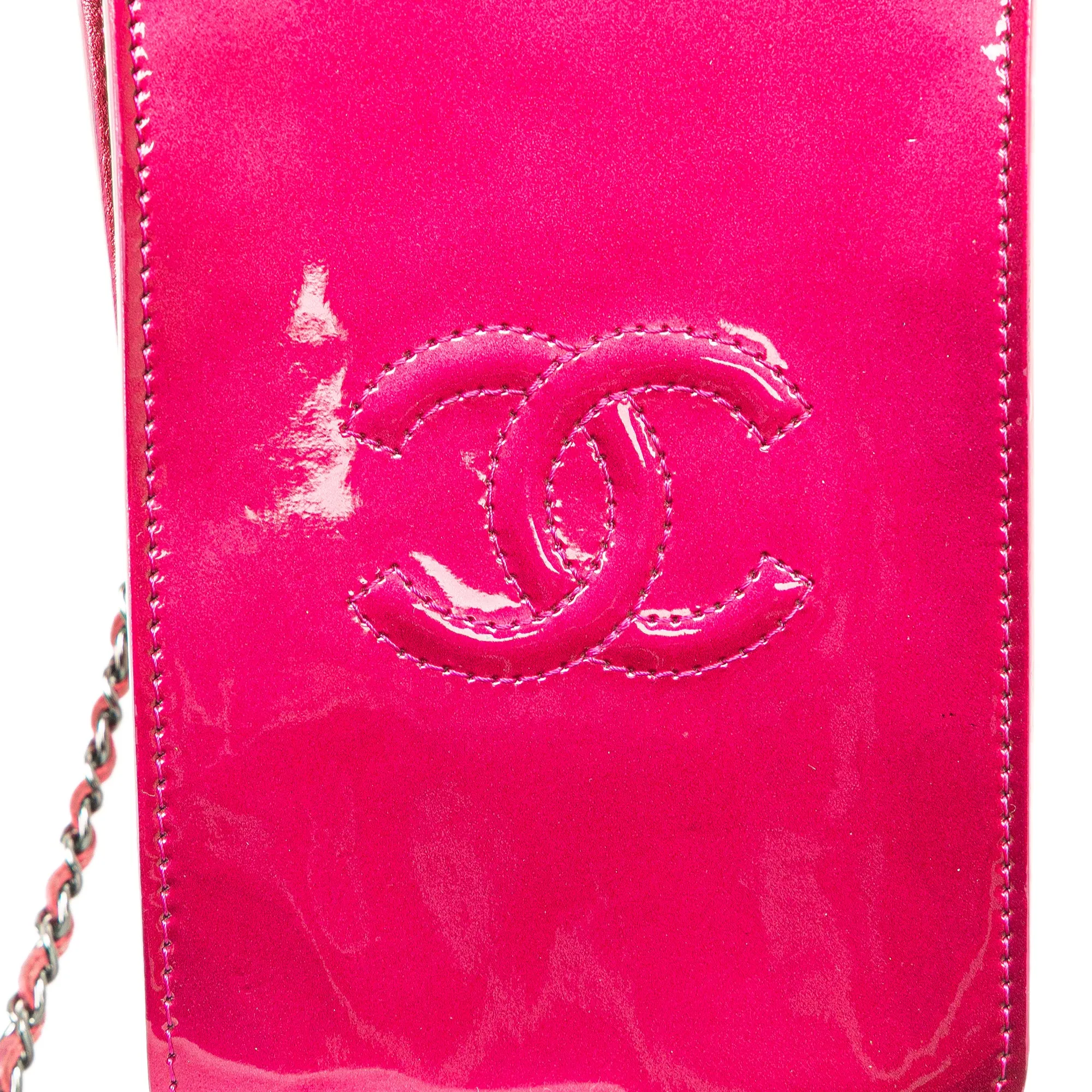 Pink Chanel CC Patent Phone Holder Crossbody