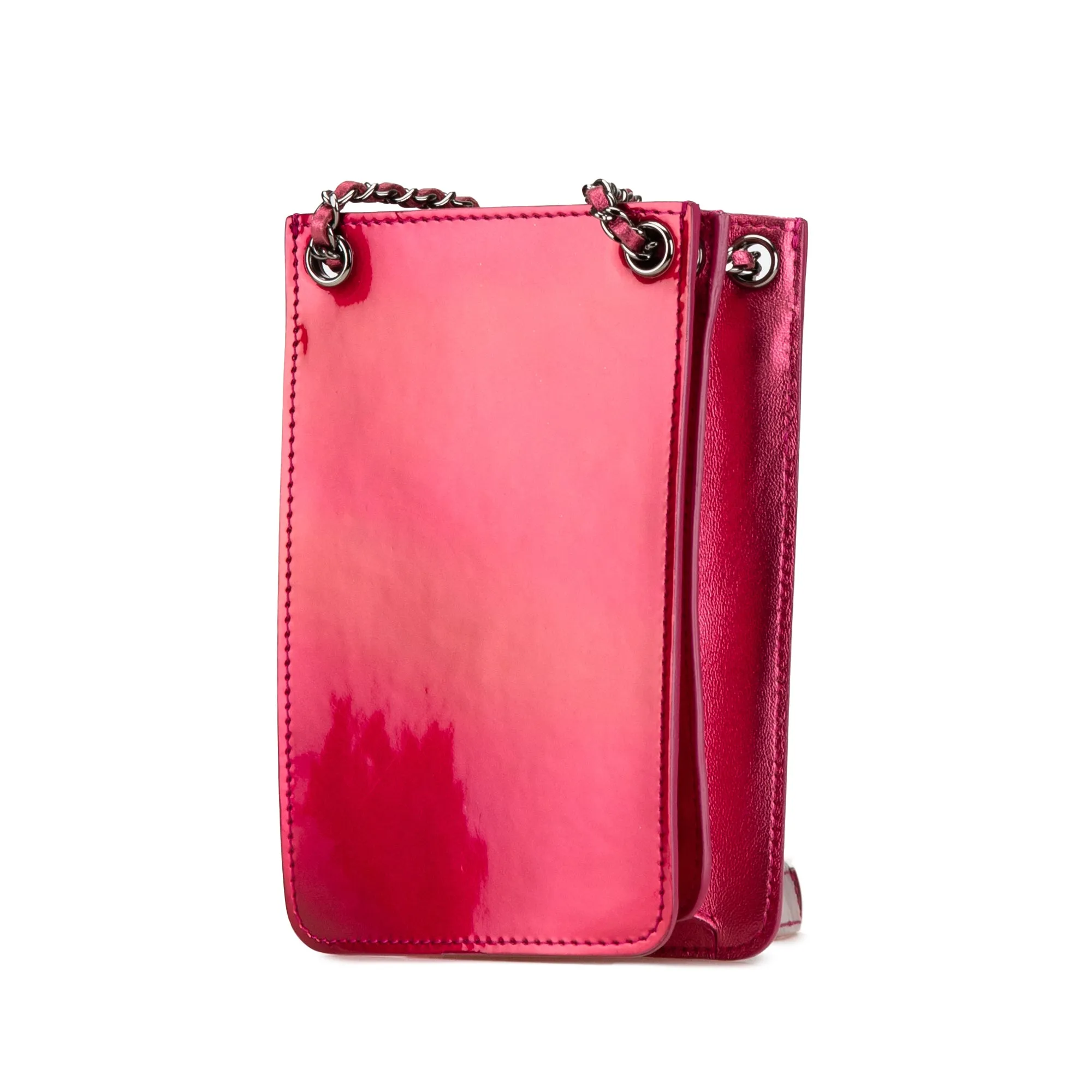 Pink Chanel CC Patent Phone Holder Crossbody