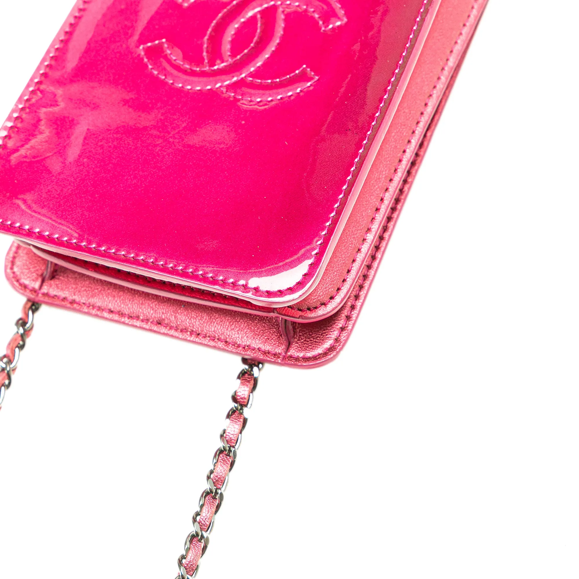 Pink Chanel CC Patent Phone Holder Crossbody