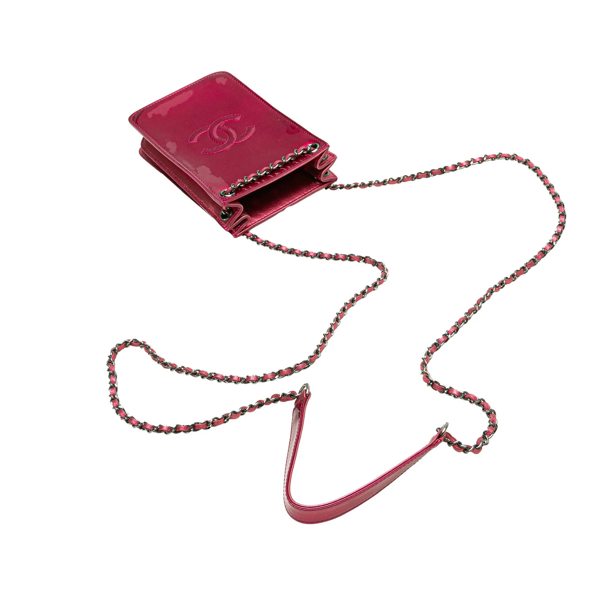 Pink Chanel CC Patent Phone Holder Crossbody