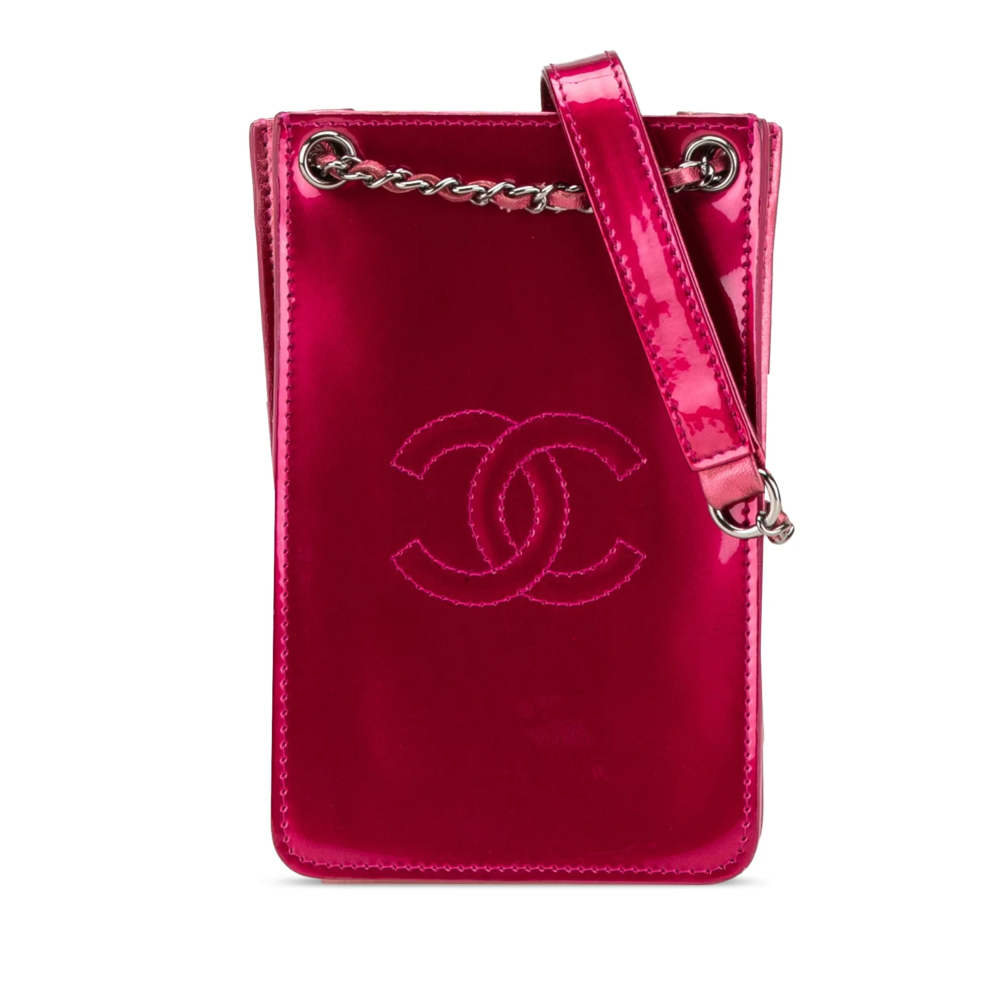 Pink Chanel CC Patent Phone Holder Crossbody
