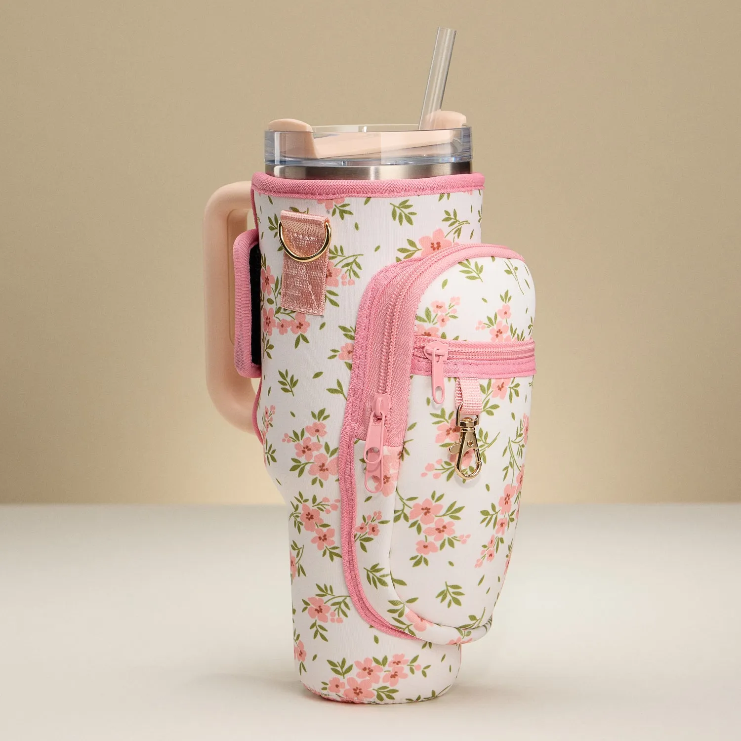 Pink Floral Neoprene Tumbler Carrier