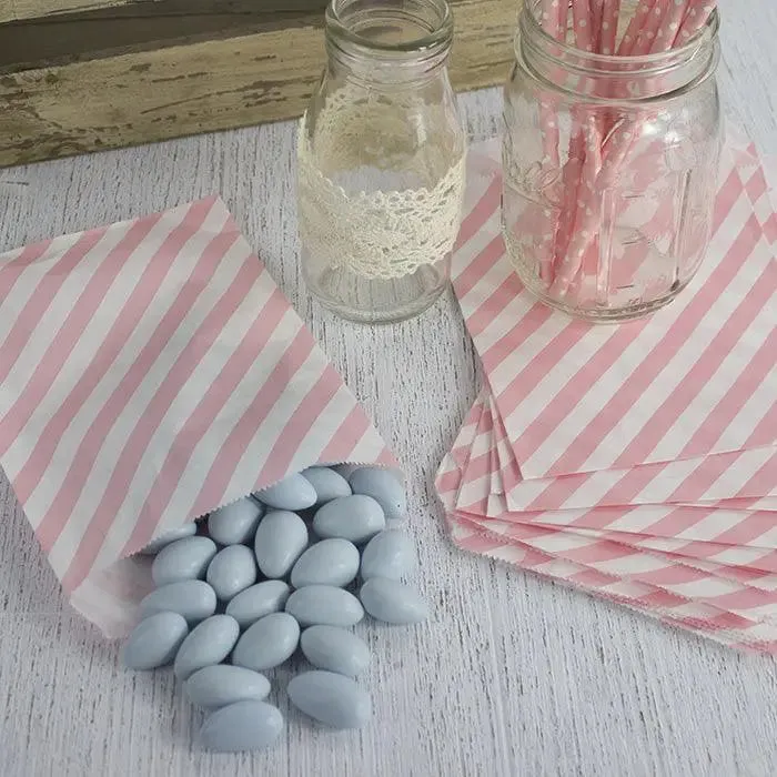 Pink Striped Paper Treat Bags