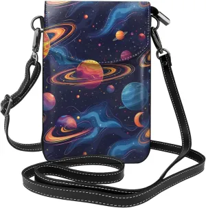 Planet Universe Patterns Small Crossbody Bags for Women Travel Cell Phone Pouch PU Leather Cross Body Bag Adjustable Shoulder Strap Phone Purses Lightweight Wallet Purse with Credit Card Slots