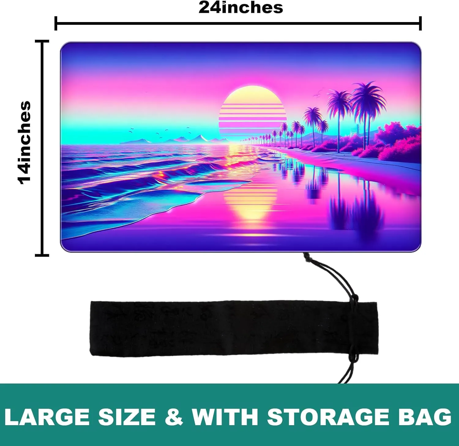 Playmat for MTG and TCG, Magic The Gathering Card Game Play Mat, Stitched Non-Slip Rubber Fantasy Desk Pad for Player, with Storage Bags, 24 x 14 inches (AKO)