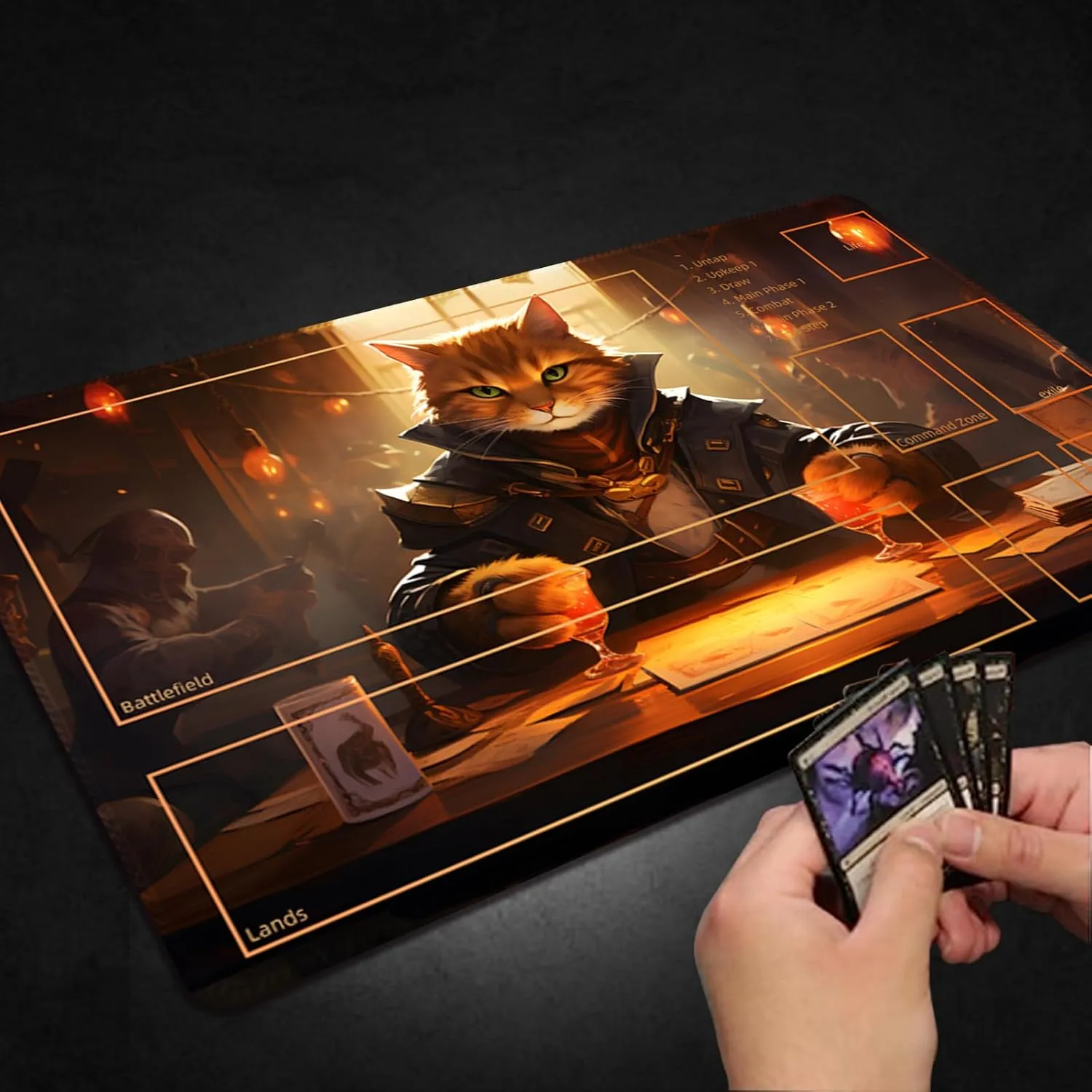 Playmat for MTG, with Free Storage Bags,Game Mat 24 x 14 inches, TCG and Board Game Mat for Cards,Mousepad Desk Mats (Auxiliary Combat)