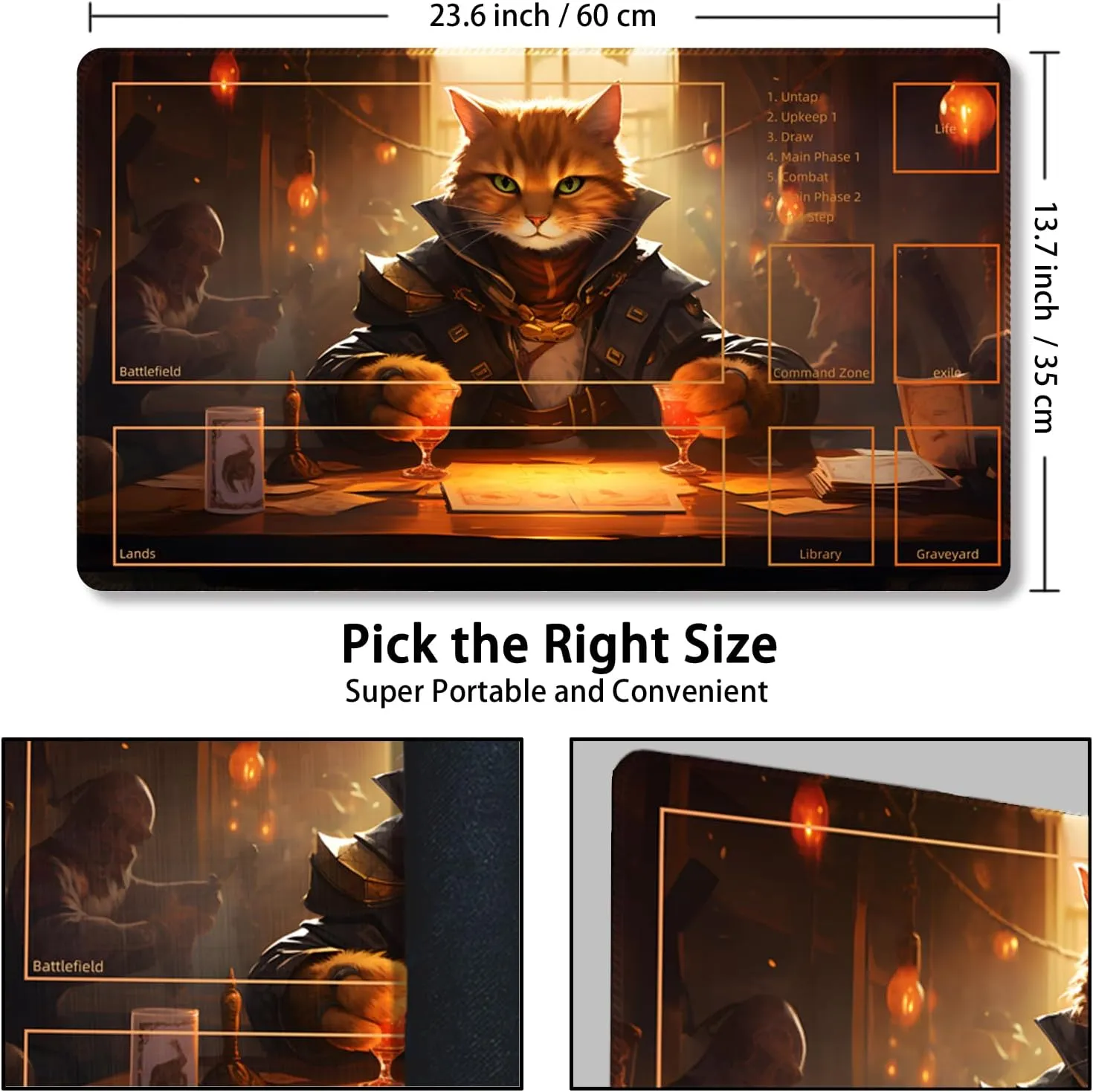 Playmat for MTG, with Free Storage Bags,Game Mat 24 x 14 inches, TCG and Board Game Mat for Cards,Mousepad Desk Mats (Auxiliary Combat)