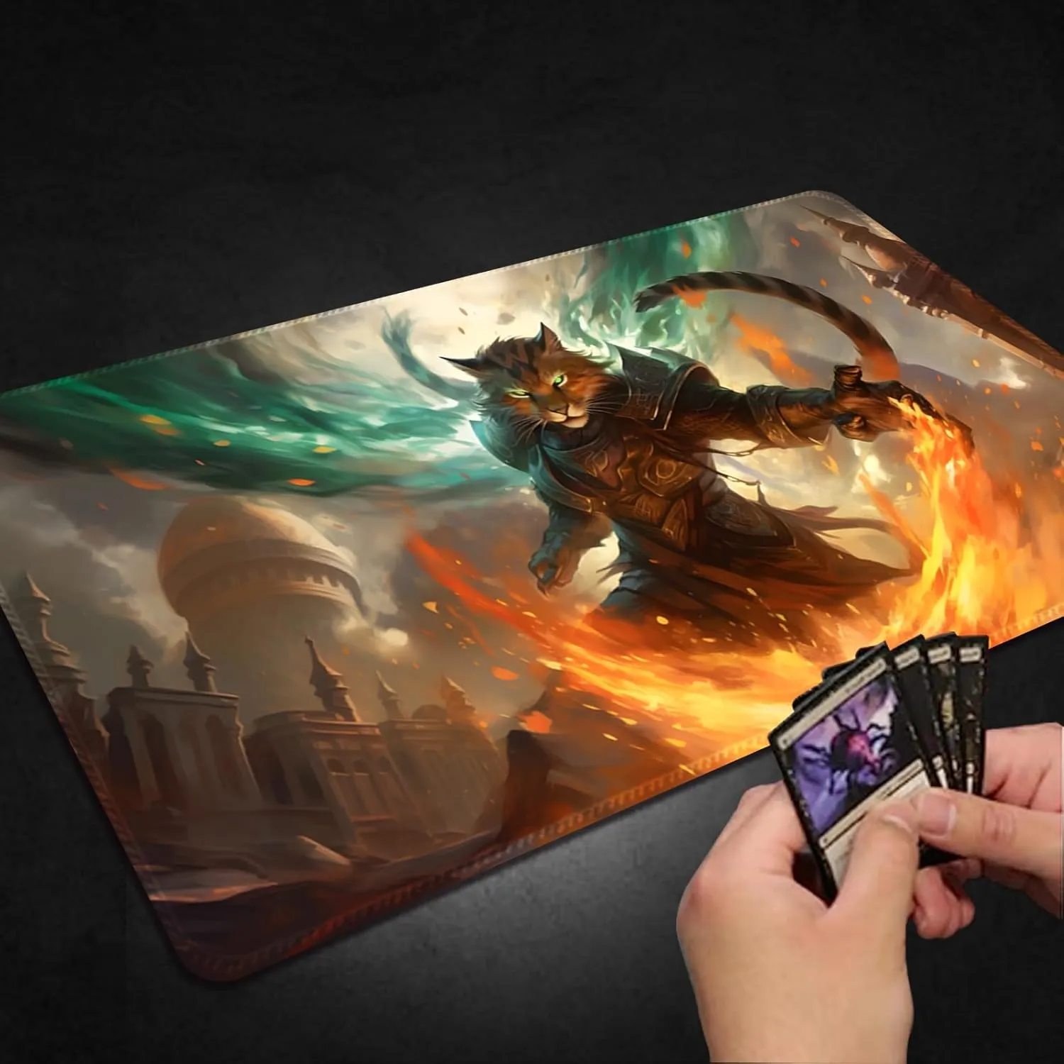 Playmat for MTG, with Free Storage Bags,Game Mat 24 x 14 inches, TCG and Board Game Mat for Cards,Mousepad Desk Mats (Battle Cat-Regular)