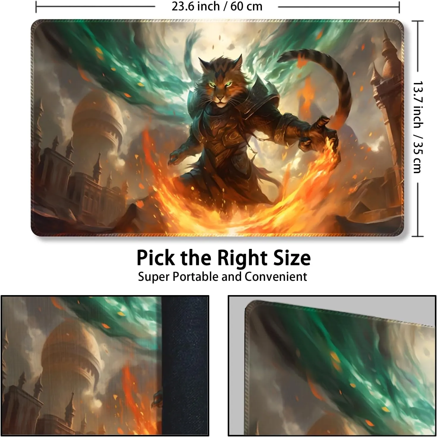 Playmat for MTG, with Free Storage Bags,Game Mat 24 x 14 inches, TCG and Board Game Mat for Cards,Mousepad Desk Mats (Battle Cat-Regular)