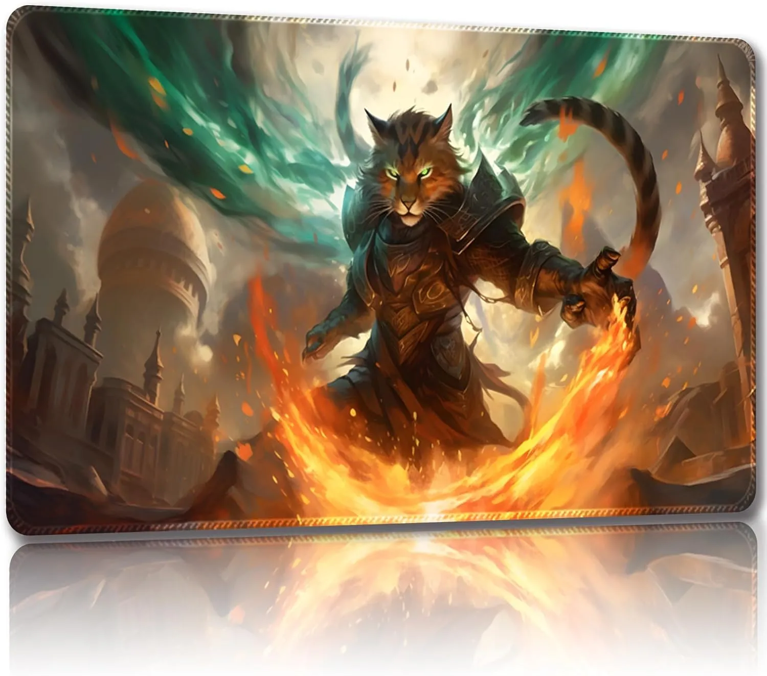 Playmat for MTG, with Free Storage Bags,Game Mat 24 x 14 inches, TCG and Board Game Mat for Cards,Mousepad Desk Mats (Battle Cat-Regular)