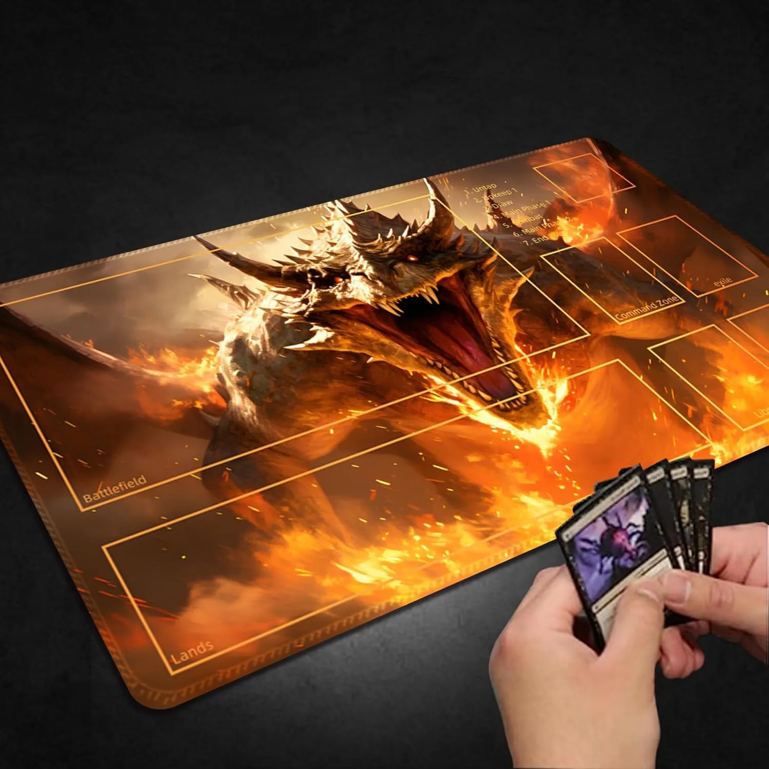 Playmat for MTG, with Free Storage Bags,Game Mat 24 x 14 inches, TCG and Board Game Mat for Cards,Mousepad Desk Mats (Dinosaur 2-Auxiliary Combat)