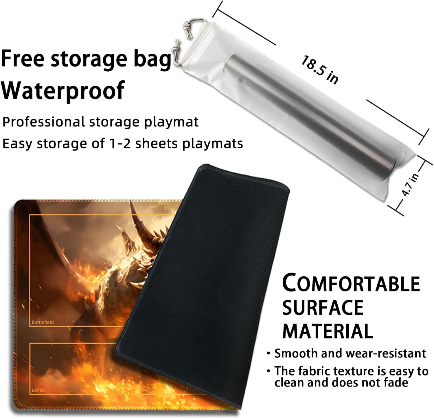 Playmat for MTG, with Free Storage Bags,Game Mat 24 x 14 inches, TCG and Board Game Mat for Cards,Mousepad Desk Mats (Dinosaur 2-Auxiliary Combat)