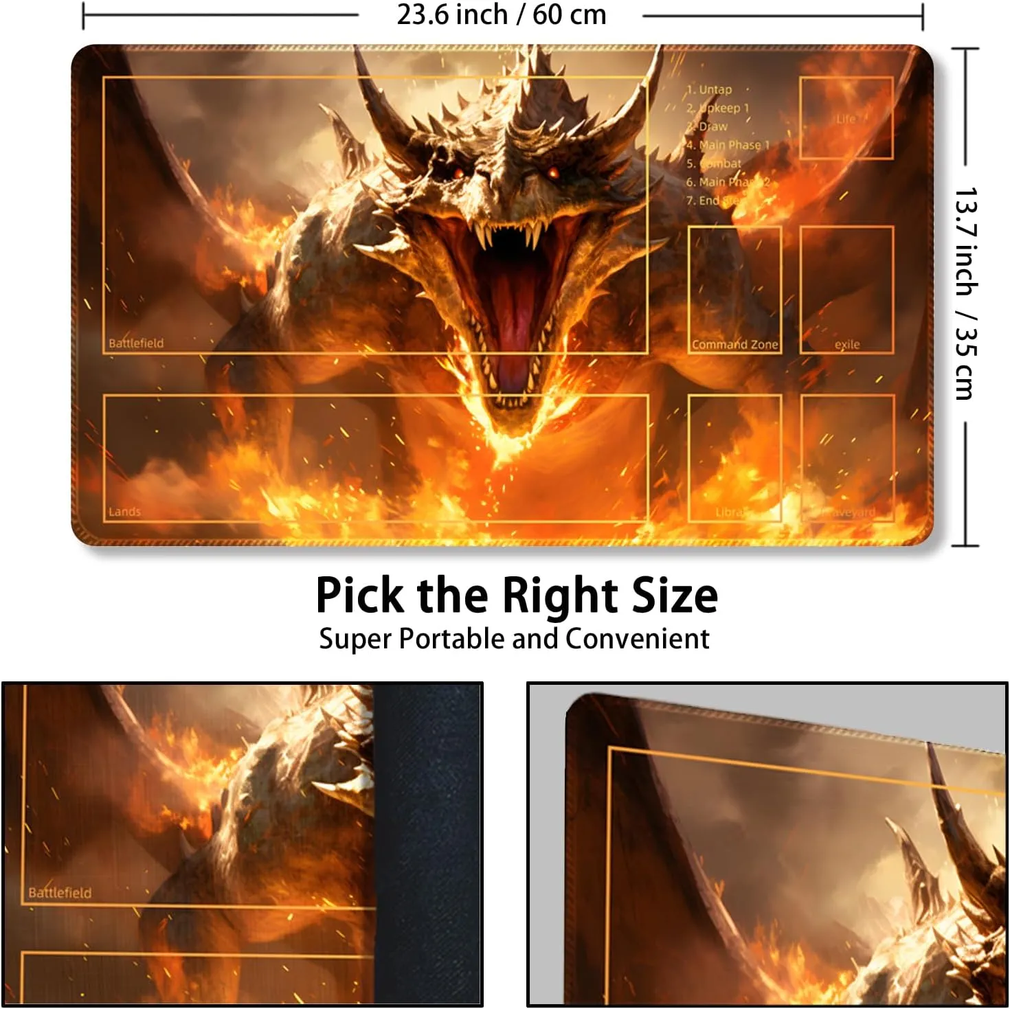 Playmat for MTG, with Free Storage Bags,Game Mat 24 x 14 inches, TCG and Board Game Mat for Cards,Mousepad Desk Mats (Dinosaur 2-Auxiliary Combat)