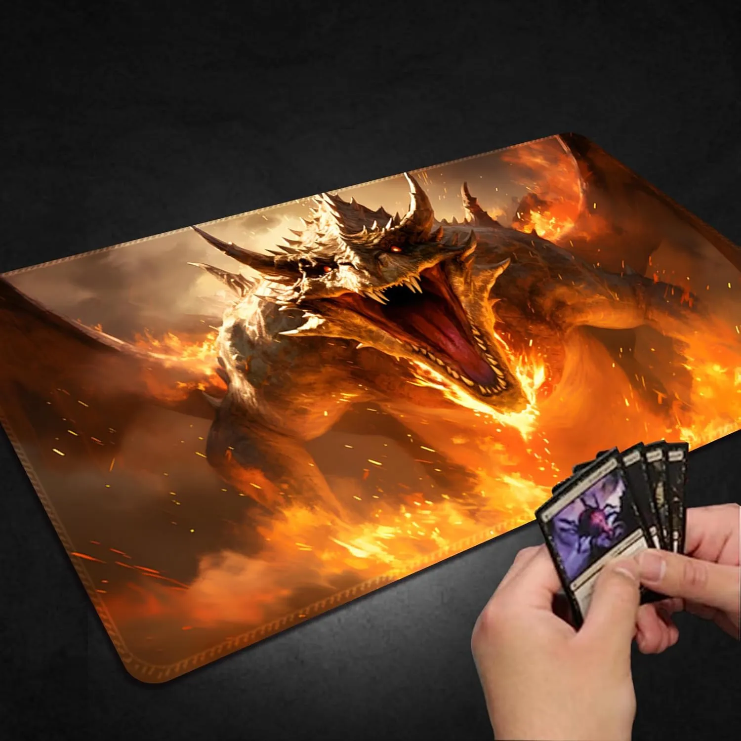 Playmat for MTG, with Free Storage Bags,Game Mat 24 x 14 inches, TCG and Board Game Mat for Cards,Mousepad Desk Mats (Dinosaur 2-Regular)