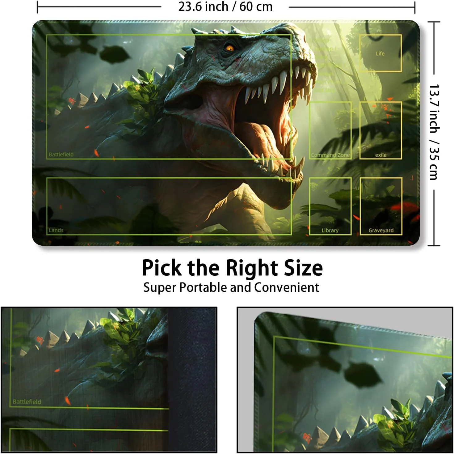 Playmat for MTG, with Free Storage Bags,Game Mat 24 x 14 inches, TCG and Board Game Mat for Cards,Mousepad Desk Mats (Dinosaur 3-Auxiliary Combat)