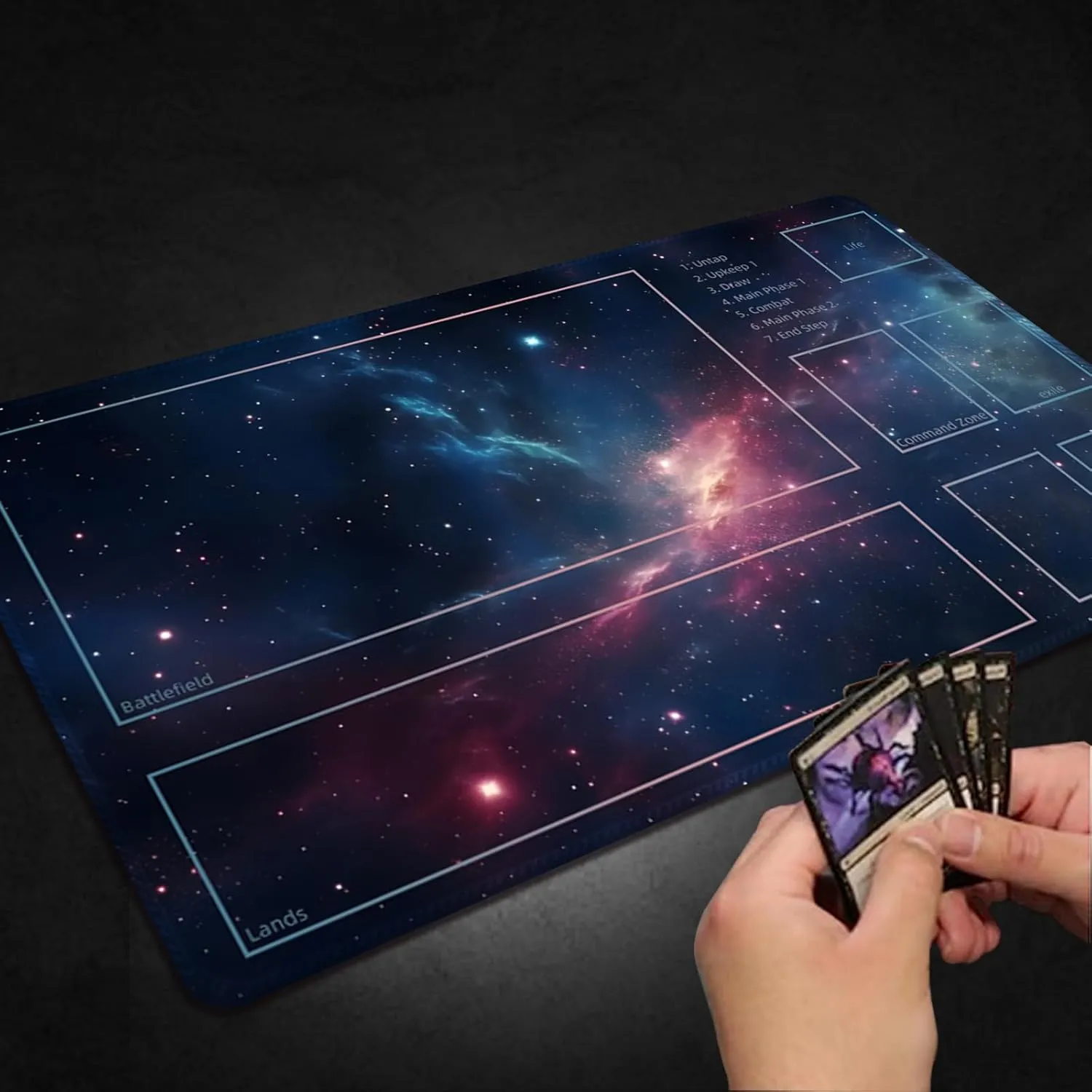 Playmat for MTG, with Free Storage Bags,Game Mat 24 x 14 inches, TCG and Board Game Mat for Cards,Mousepad Desk Mats (Magic Starry Sky 1-Auxiliary Combat)