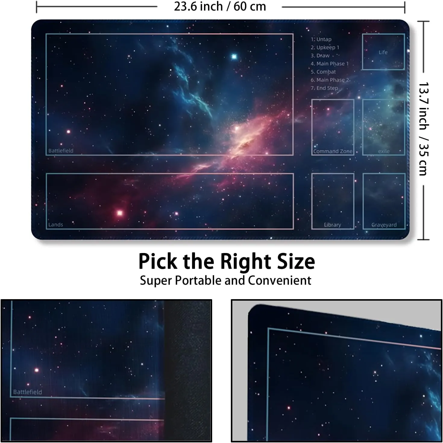Playmat for MTG, with Free Storage Bags,Game Mat 24 x 14 inches, TCG and Board Game Mat for Cards,Mousepad Desk Mats (Magic Starry Sky 1-Auxiliary Combat)